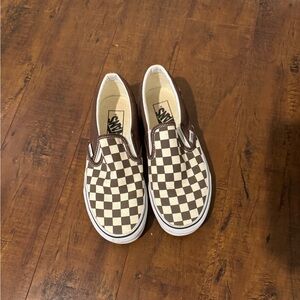 Vans Brown and Cream Checkered Slip-On Sneakers